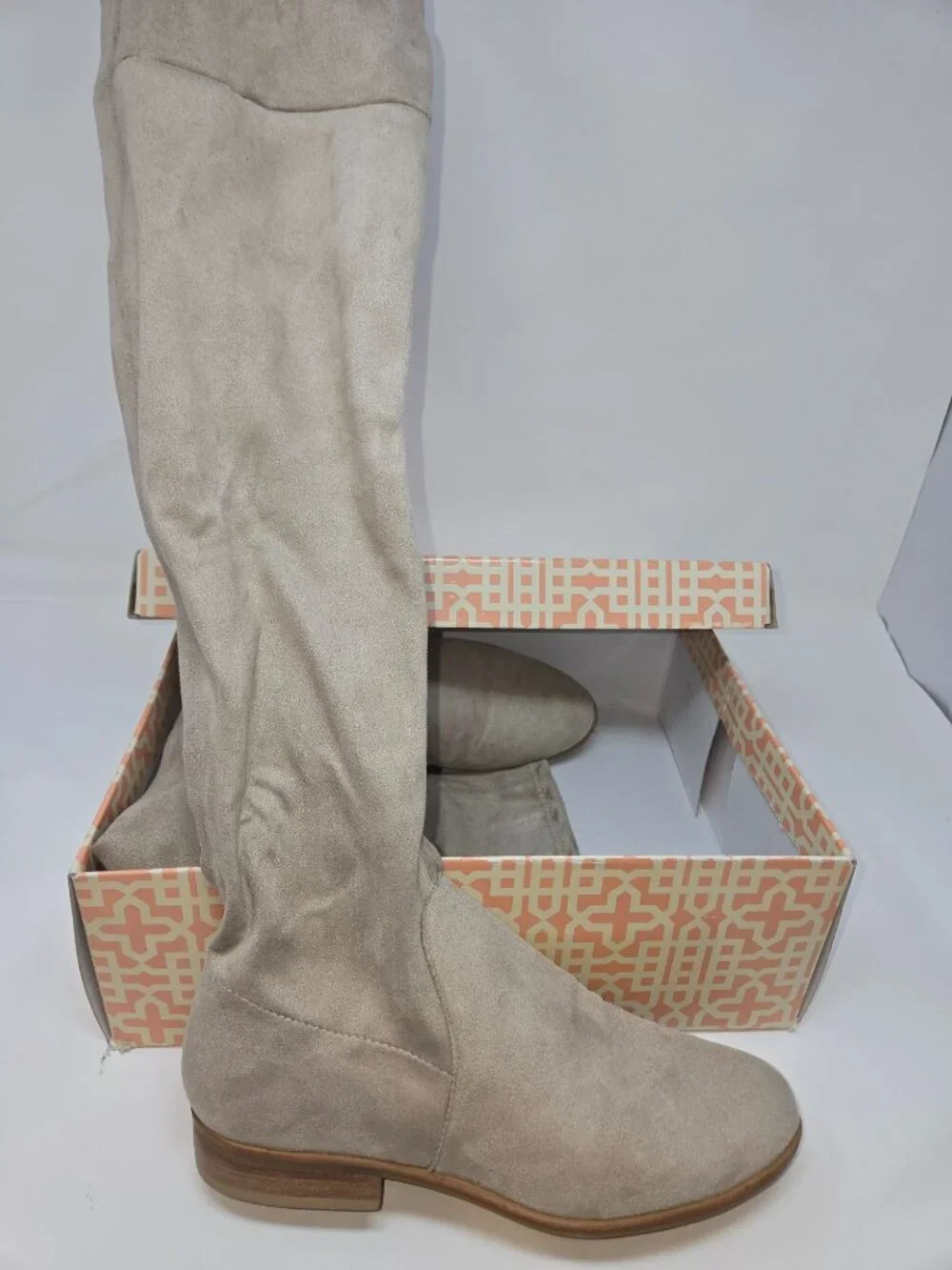 Gianni Bini Over-The-Knee Beige Suede Boots With Box Size 8
